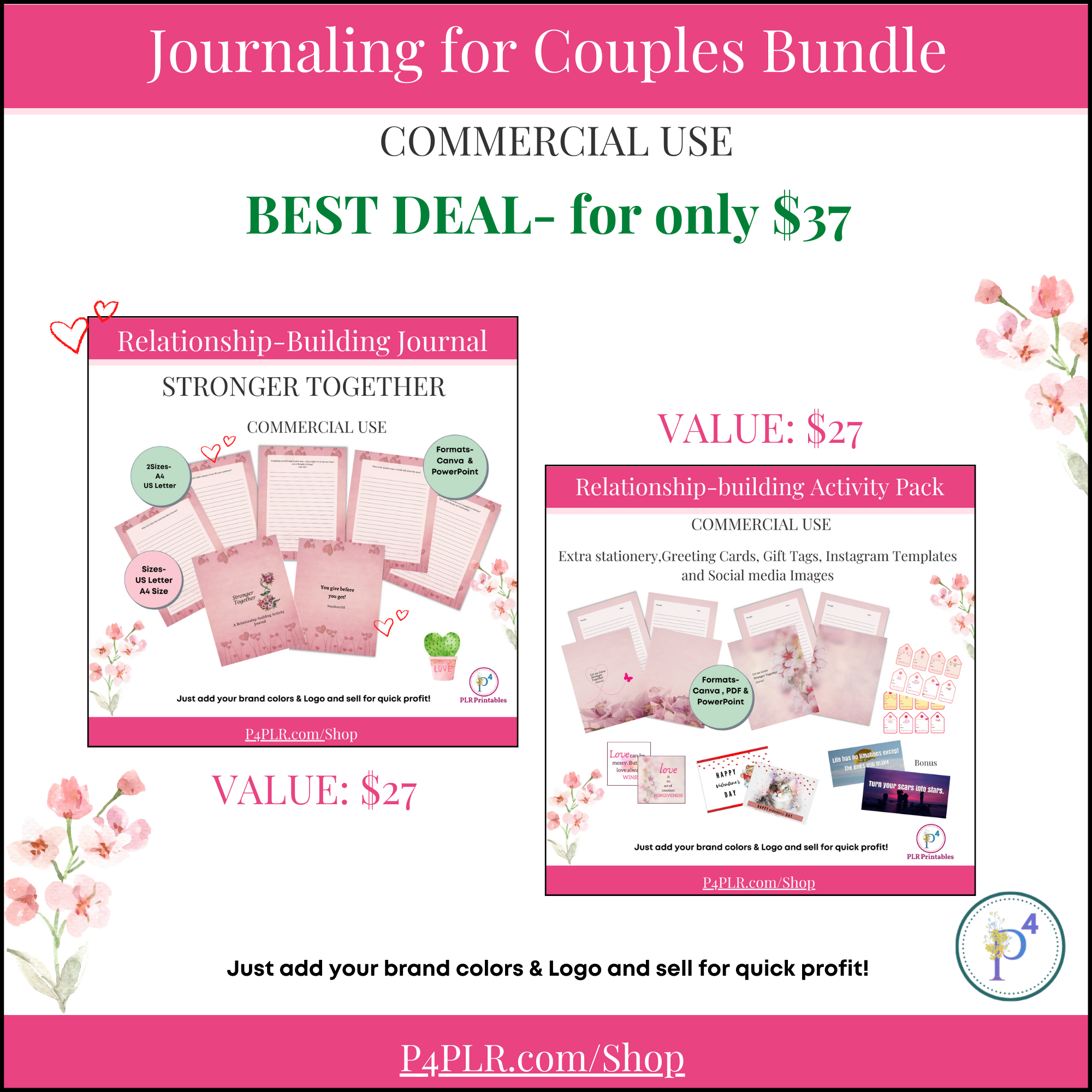 Journaling for Couples and Relationship building activity pack bundle