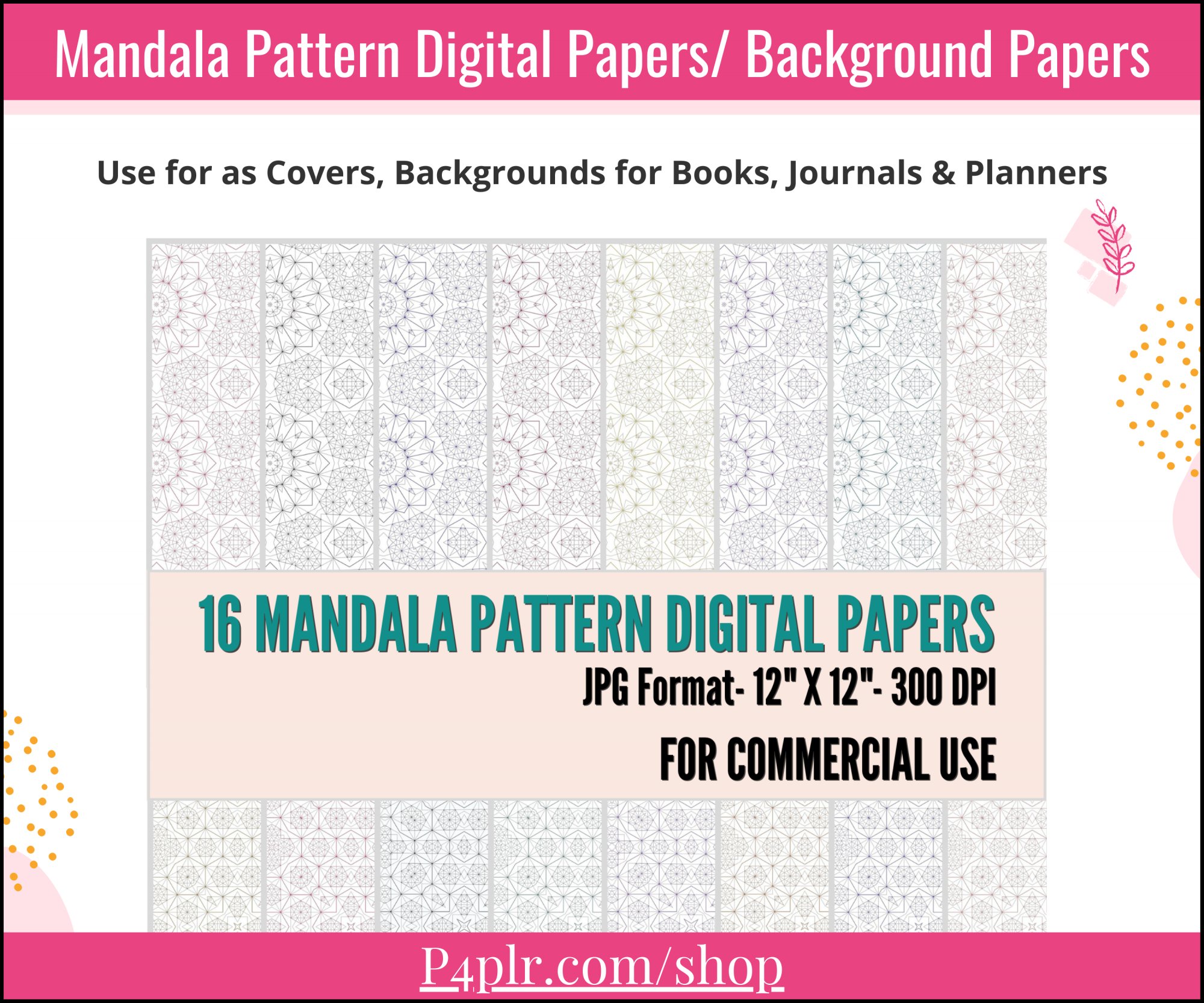 Intricate Mandala Pattern Digital Papers PLR