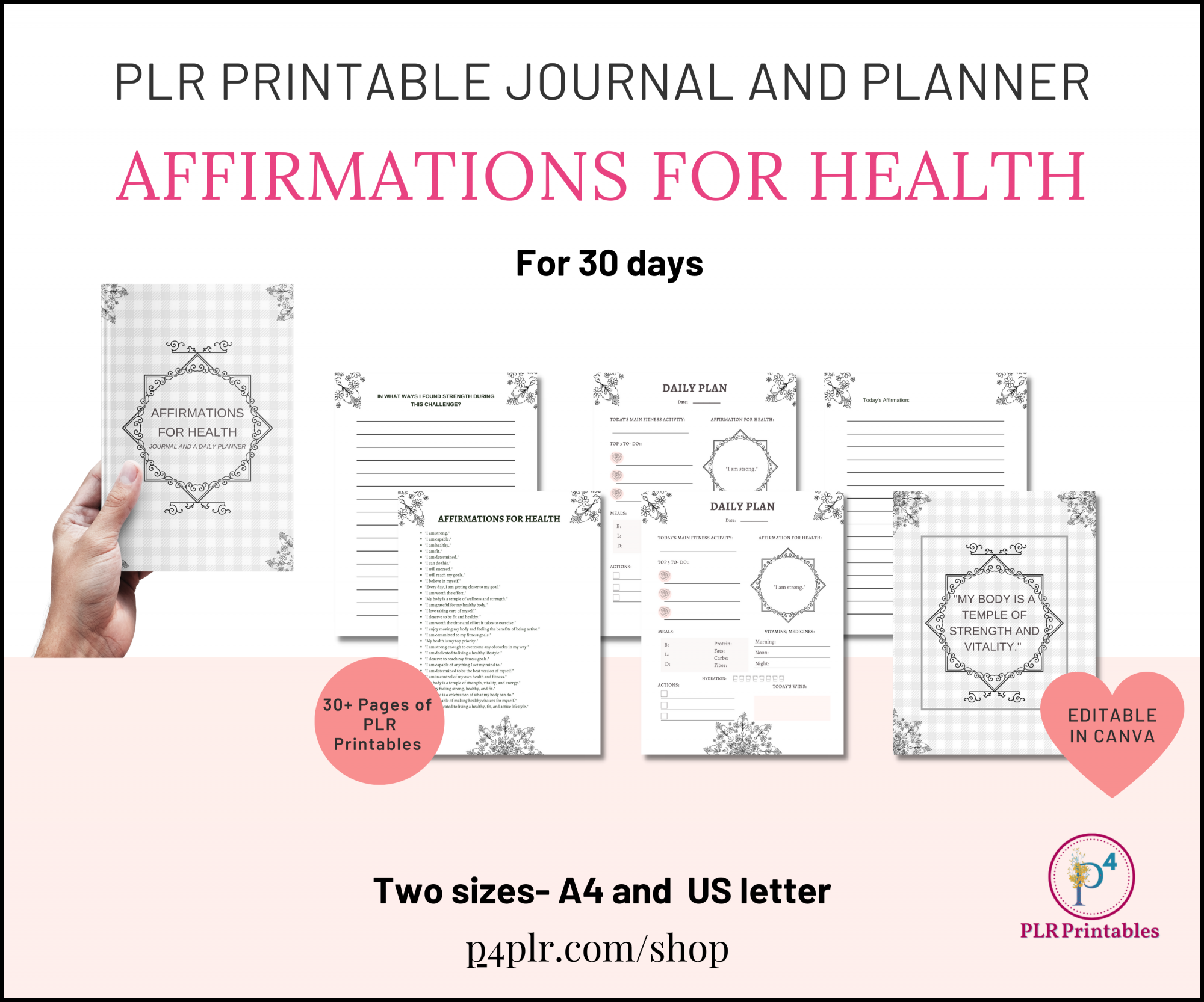 Affirmations for Health - Coloring PLR Printable Journal