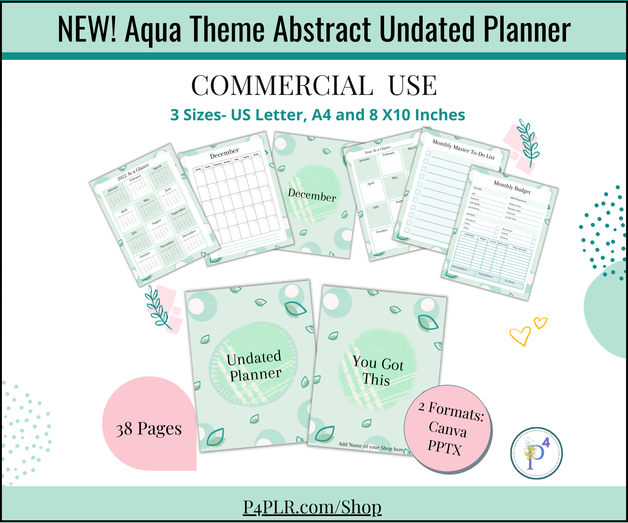 Aqua Theme Abstract Undated Planner (Basic)