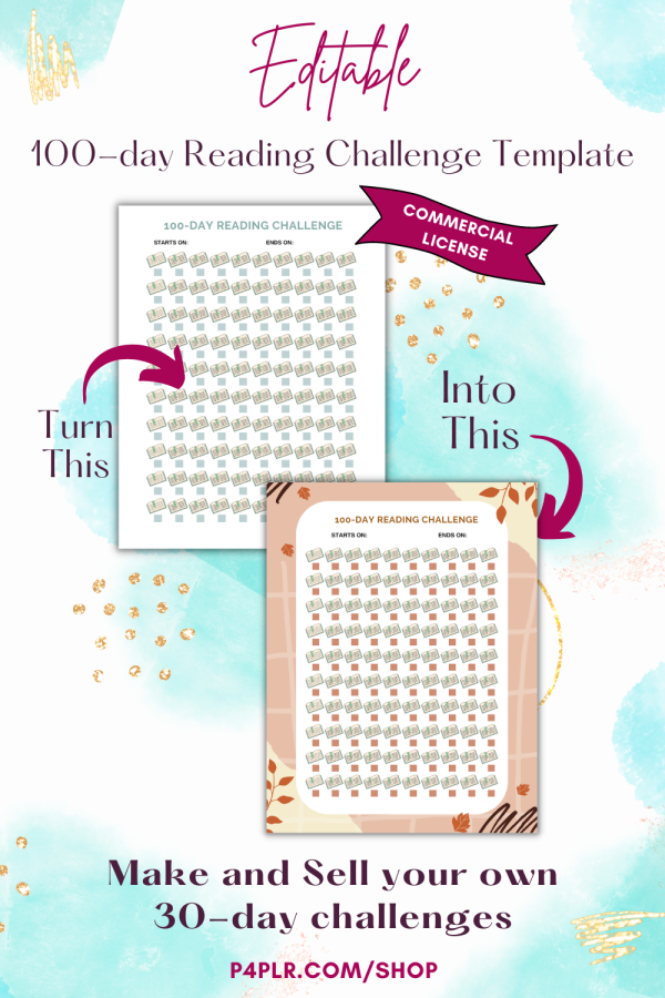 100 Day Reading Challenge Printable Template in Pastel Aqua Design