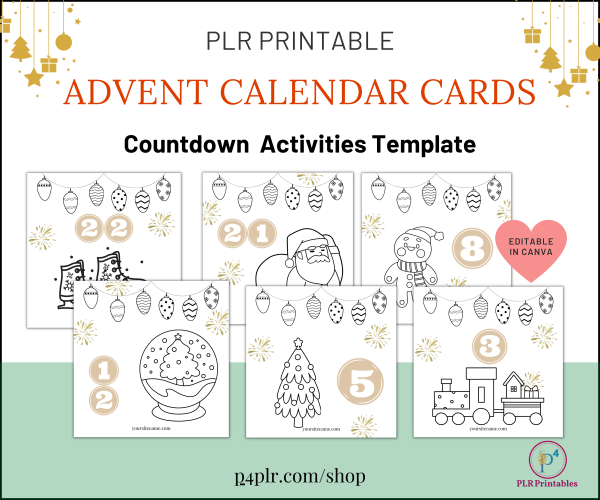 Christmas Countdown Printable Advent Calendar Cards  with Coloring Sheets
