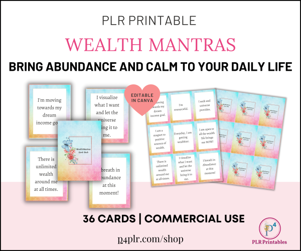 Wealth Mantras Cards Deck PLR Printable
