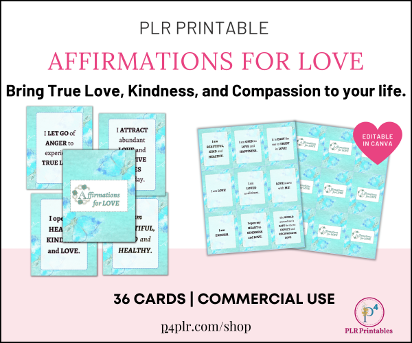 Affirmations for Love Cards Deck PLR Printable