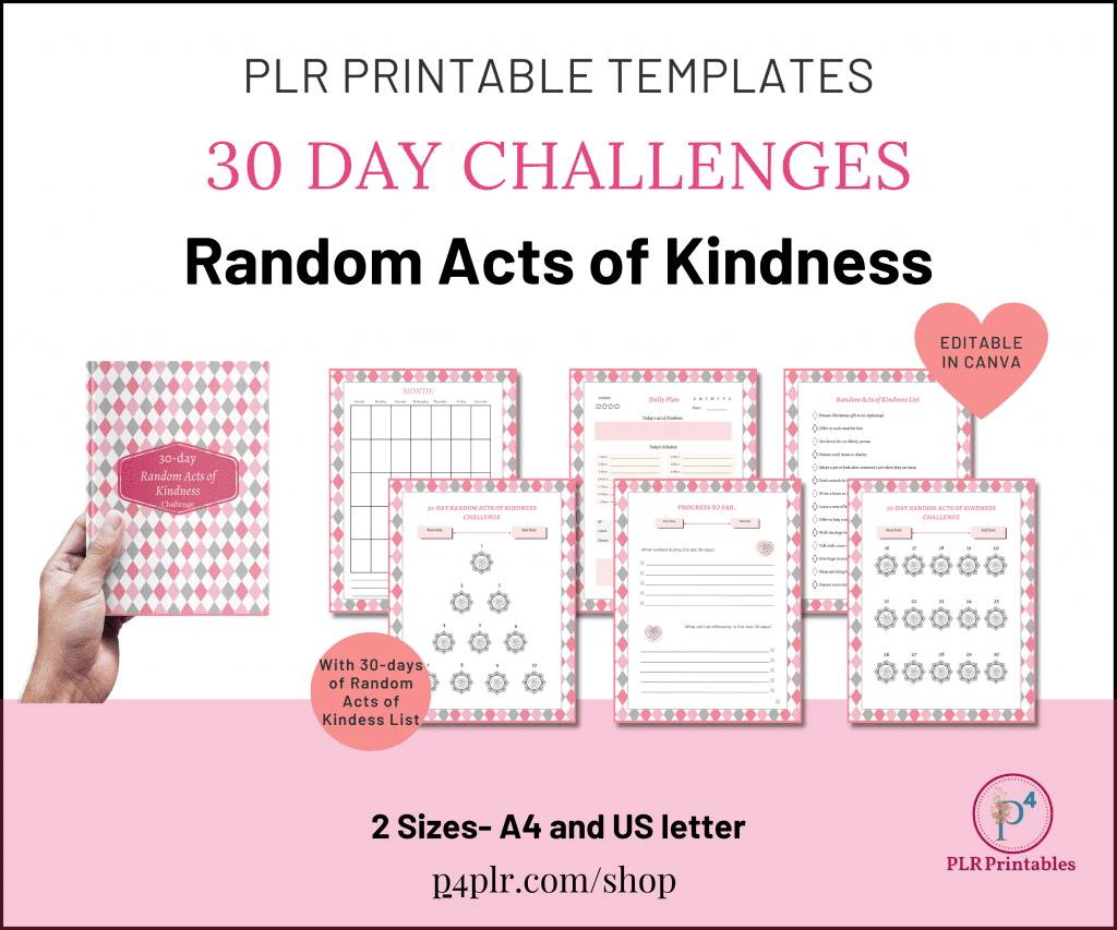 30 day challenges for Random Acts of Kindness PLR Printable Templates internal pages